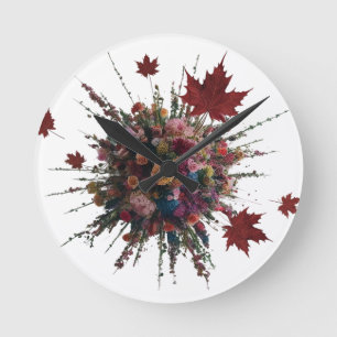 Artistieke Floral Burst Wall Clock – Levendig Mode Ronde Klok