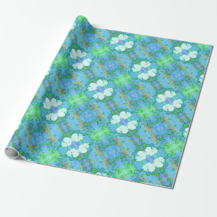 Artistieke Gardenia Flower Pattern Blue White Cadeaupapier