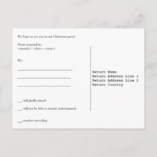 Artistieke gedecorreerde kerstboom RSVP Briefkaart (Achterkant)