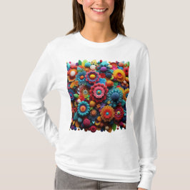Artistieke gehaakte bloemen t-shirt