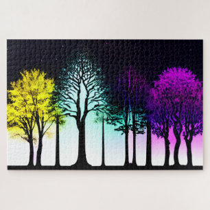 Artistieke Gele en Paarse Bos Silhouette Bomen Legpuzzel