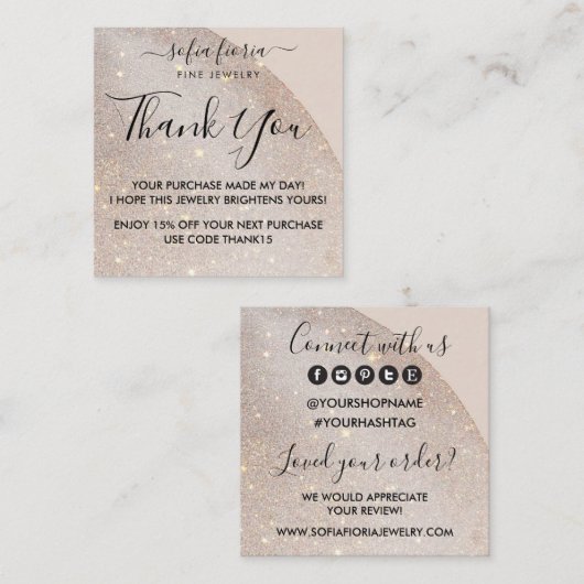 Artistieke glitter sieraden Bedankt voor uw bestel Vierkante Visitekaartje (Voorkant / Achterkant)