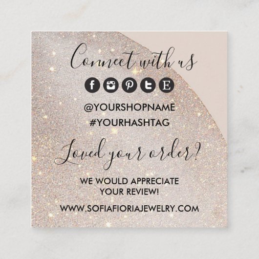 Artistieke glitter sieraden Bedankt voor uw bestel Vierkante Visitekaartje (Achterkant)