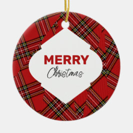 Artistieke Glitter Vrolijk Kerstrood Plaid Keramisch Ornament