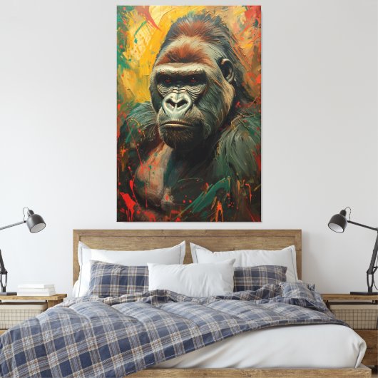Artistieke Gorilla Portret Levendige olieverfschil Canvas Afdruk (Insitu (Slaapkamer))
