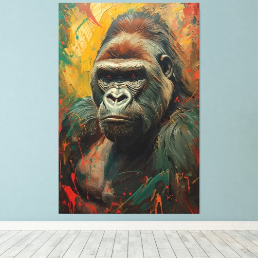 Artistieke Gorilla Portret Levendige olieverfschil Canvas Afdruk (Insitu (Houten vloer))