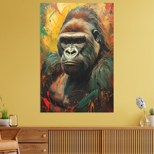 Artistieke Gorilla Portret Levendige olieverfschil Canvas Afdruk (Insitu (Woonkamer))