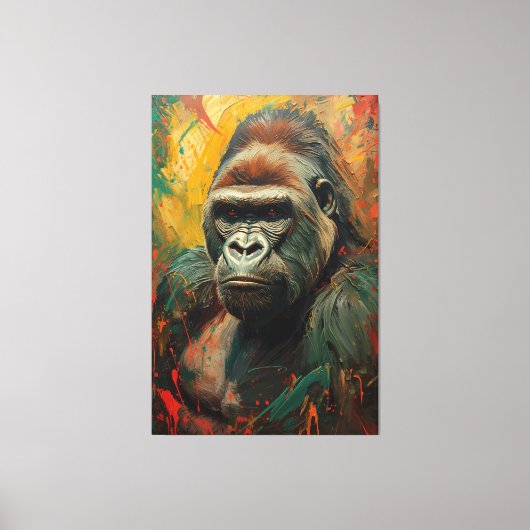 Artistieke Gorilla Portret Levendige olieverfschil Canvas Afdruk (Voorkant)