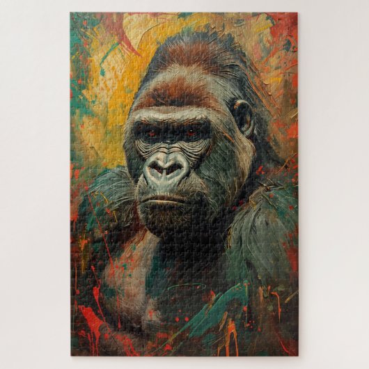 Artistieke Gorilla Portret Levendige olieverfschil Legpuzzel (Verticaal)