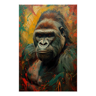 Artistieke Gorilla Portret Levendige olieverfschil Perfect Poster