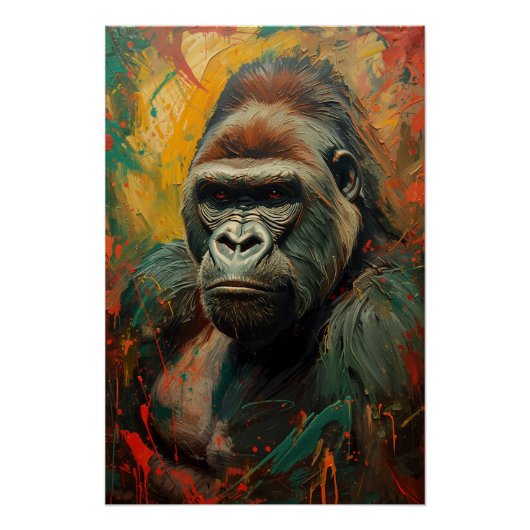 Artistieke Gorilla Portret Levendige olieverfschil Perfect Poster (Voorkant)