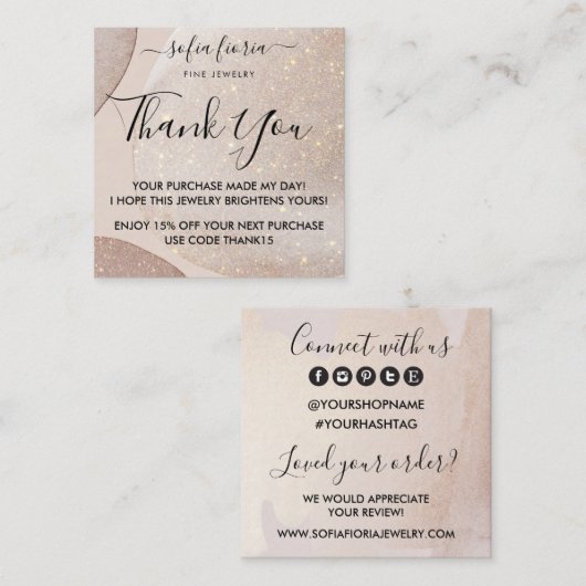 Artistieke Gouden Glitter Bedankt voor uw bestelli Vierkante Visitekaartje (Voorkant / Achterkant)