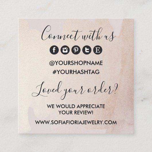 Artistieke Gouden Glitter Bedankt voor uw bestelli Vierkante Visitekaartje (Achterkant)