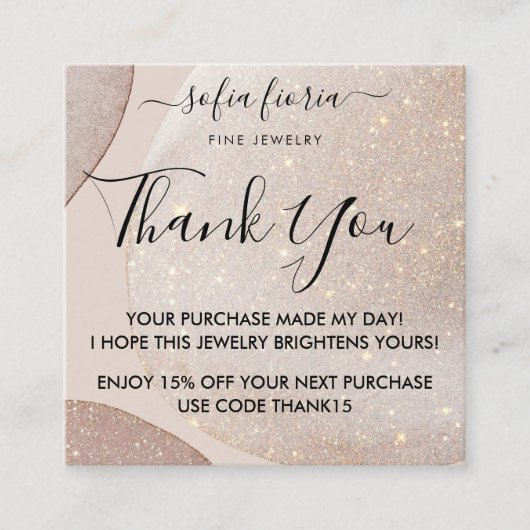 Artistieke Gouden Glitter Bedankt voor uw bestelli Vierkante Visitekaartje (Voorkant)
