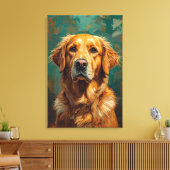 Artistieke Gouden Hond Portret Levendige Olieverf  Canvas Afdruk (Insitu (Woonkamer))