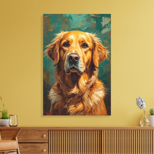 Artistieke Gouden Hond Portret Levendige Olieverf  Canvas Afdruk (Insitu (Woonkamer))