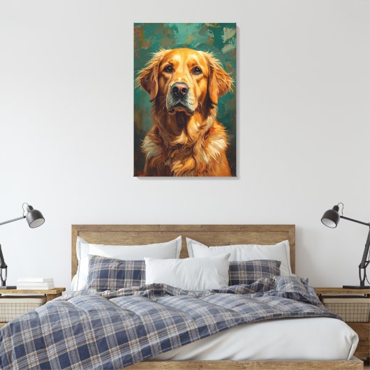 Artistieke Gouden Hond Portret Levendige Olieverf  Canvas Afdruk (Insitu (Slaapkamer))