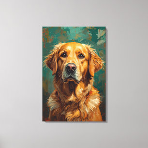 Artistieke Gouden Hond Portret Levendige Olieverf Canvas Afdruk