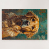 Artistieke Gouden Hond Portret Levendige Olieverf  Legpuzzel (Horizontaal)