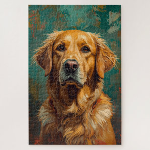 Artistieke Gouden Hond Portret Levendige Olieverf Legpuzzel