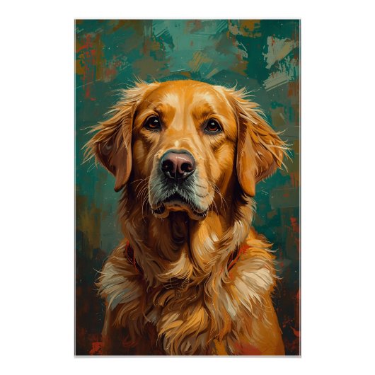 Artistieke Gouden Hond Portret Levendige Olieverf  Perfect Poster (Voorkant)