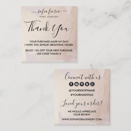 Artistieke gouden sieraden Bedankt voor uw bestell Vierkante Visitekaartje (Voorkant / Achterkant)
