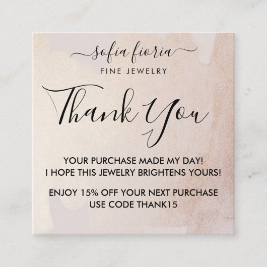 Artistieke gouden sieraden Bedankt voor uw bestell Vierkante Visitekaartje (Voorkant)