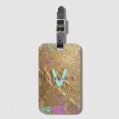 Artistieke goudmetalen Folie Glitter Paint Splatte Bagagelabel (Voorkant (verticaal))