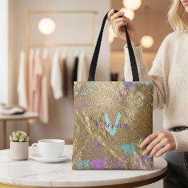 Artistieke goudmetalen Folie Glitter Paint Splatte Tote Bag