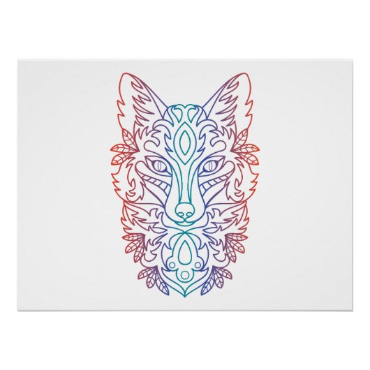 Artistieke gradiënt kleur wolf gezicht perfect poster (Voorkant)