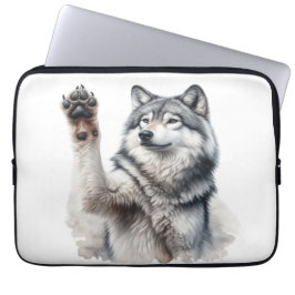 Artistieke Grijze Wolf in Aquarel Laptop Sleeve