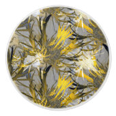 Artistieke grijze zwarte en gouden Abstracte Flora Keramische Knop (Voorkant)