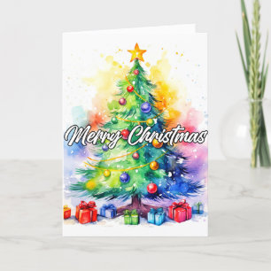 Artistieke grillige decoratieve kerstboom feestdagen kaart