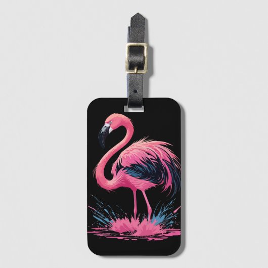 Artistieke grillige roze flamingo kleur splash bagagelabel (Voorkant (verticaal))
