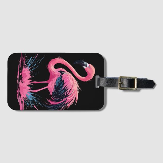 Artistieke grillige roze flamingo kleur splash bagagelabel (Voorkant (horizontaal))