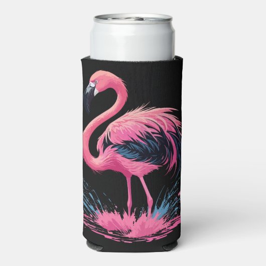 Artistieke grillige roze flamingo splash | Zwart Seltzer Blikjeskoeler (Seltzer Achterkant)