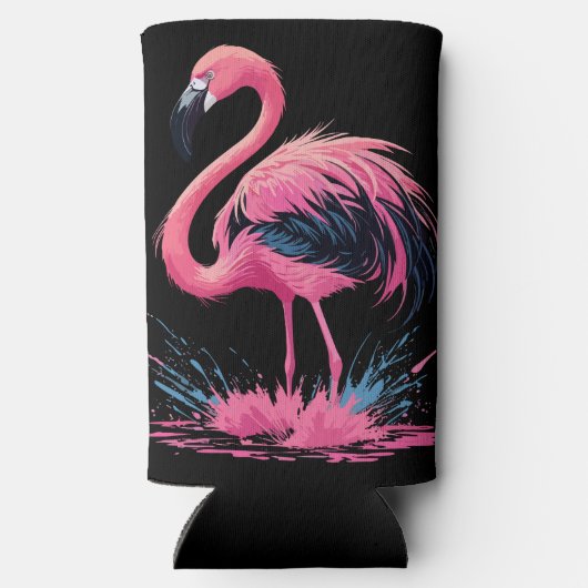 Artistieke grillige roze flamingo splash | Zwart Seltzer Blikjeskoeler (Achterkant)