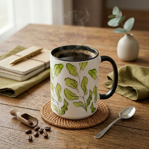 Artistieke groene aquarel bladeren esthetisch mok