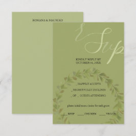 Artistieke groene aquarel krans handgeschilderd RSVP kaartje