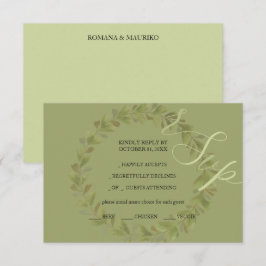 Artistieke groene aquarel krans handgeschilderd RSVP kaartje