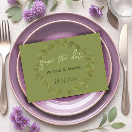 Artistieke groene aquarel krans handgeschilderd save the date