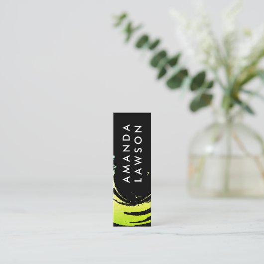 Artistieke groene penseellijn mini visitekaartje (Staand voorkant)