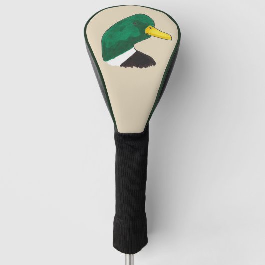 Artistieke handgetekende Mallard Duck Golfheadcover (Voorkant)