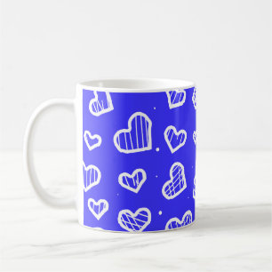 Artistieke harten Naadloos patroon Blauwe achtergr Koffiemok