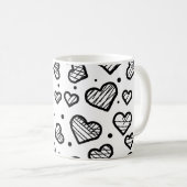 Artistieke harten naadloos patroon op wit koffiemok (Voorkant rechts)