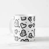 Artistieke harten naadloos patroon op wit koffiemok (Voorkant links)