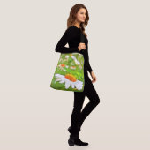 Artistieke, heldere, kleurrijke Witte Garden Daisi Crossbody Tas (Op model)