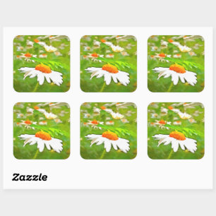 Artistieke, heldere, kleurrijke Witte Garden Daisi Vierkante Sticker