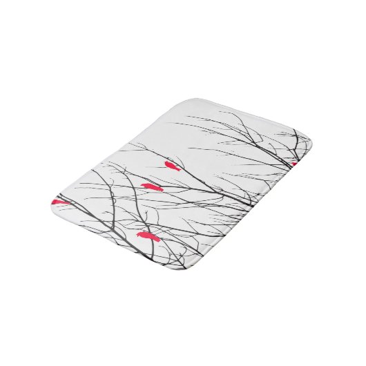 Artistieke heldere rode vogels op boomtakken badmat (Gekanteld)