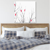 Artistieke Heldere Rode Vogels op Boomtakken Canvas Afdruk (Insitu (Slaapkamer))